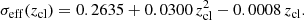 $$ \begin{aligned} \sigma _{\rm eff}(z_{\rm cl}) = 0.2635 + 0.0300 \,z_{\rm cl}^2 - 0.0008 \,z_{\rm cl}. \end{aligned} $$