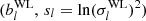 $ (b^{\rm WL}_l,\,s_l = \ln (\sigma^{\rm WL}_l)^2) $