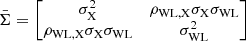 $$ \bar{\Sigma } = \begin{bmatrix} \sigma _{\rm X}^2&\rho _{\rm WL,X} \sigma _{\rm X} \sigma _{\rm WL} \\ \rho _{\rm WL,X} \sigma _{\rm X} \sigma _{\rm WL}&\sigma _{\rm WL}^2 \end{bmatrix} $$