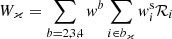 $ W_\varkappa =\sum_{b=2,3,4} {\it w}^b \sum_{i \in b_\varkappa} {\it w}^{\rm s}_i \mathcal{R}_{i} $