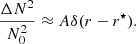 $$ \begin{aligned} \frac{\Delta N^2}{N_0^2}\approx A\delta (r-r^\star ). \end{aligned} $$