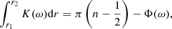 $$ \begin{aligned} \int _{r_1}^{r_2}K(\omega )\mathrm{d} r=\pi \left(n-\frac{1}{2}\right)-\Phi (\omega ), \end{aligned} $$