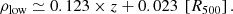 $$ \begin{aligned} \rho _{\mathrm{low}} \simeq 0.123\times z + 0.023 ~ \left[R_{500}\right]. \end{aligned} $$