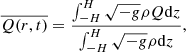 $$ \begin{aligned} \overline{Q(r,t)} = \frac{\int _{-H}^{H} \sqrt{-g} \rho Q \mathrm{d}z}{\int _{-H}^{H} \sqrt{-g} \rho \mathrm{d}z}, \end{aligned} $$