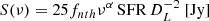 $$ \begin{aligned} S(\nu ) = 25f_{nth}\nu ^{\alpha }\,\mathrm{SFR}\,D_L^{-2}~[\mathrm{Jy}] \end{aligned} $$