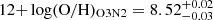 $ 12{+}\log(\mathrm{O/H})_{\mathrm{O3N2}}=8.52^{+0.02}_{-0.03} $