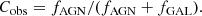 $$ \begin{aligned} C_\mathrm{obs} =f_{\text{AGN}}/(f_{\text{AGN}}+f_{\text{GAL}}). \end{aligned} $$