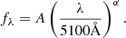 $$ \begin{aligned} f_\lambda =A\left( \frac{\lambda }{5100\AA } \right)^\alpha . \end{aligned} $$