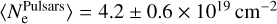 $\[\left\langle N_{\mathrm{e}}^{\text {Pulsarss }}\right\rangle=4.2 \pm 0.6 \times 10^{19} \mathrm{~cm}^{-2}\]$