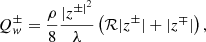 $$ \begin{aligned} Q_w^{\pm } = \frac{\rho }{8}\frac{|z^{\pm |^2}}{\lambda }\left(\mathcal{R} |z^\pm | + |z^\mp |\right), \end{aligned} $$