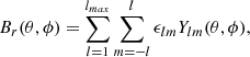 $$ \begin{aligned} B_r(\theta ,\phi ) = \sum _{l=1}^{l_{max}}\sum _{m=-l}^{l} \epsilon _{lm} Y_{lm}(\theta ,\phi ), \end{aligned} $$