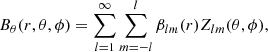 $$ \begin{aligned} B_{\theta }(r,\theta ,\phi ) = \sum _{l=1}^{\infty }\sum _{m=-l}^{l}\beta _{lm}(r)Z_{lm}(\theta ,\phi ),\end{aligned} $$