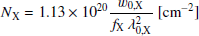 $$ \begin{aligned} N_{\rm X}=1.13 \times 10^{20} \frac{w_{0,\mathrm X}}{f_{\rm X}\,\lambda _{0,\mathrm X}^2}\ [\mathrm {cm}^{-2}] \end{aligned} $$