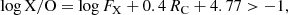 $$ \begin{aligned} \log \mathrm{X/O} = \log F_{\rm X} + 0.4\,R_{\rm C} + 4.77 > {-}1, \end{aligned} $$