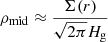 $ \rho_{\mathrm{mid}}\approx \nicefrac{\Sigma(r)}{\sqrt{2\pi} H_{\mathrm{g}}} $