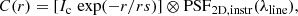 $$ \begin{aligned} C(r) = [I_{\rm c}\,\exp (-r/rs)] \otimes \mathrm{PSF}_{\rm 2D,instr}(\lambda _{\rm line}), \end{aligned} $$