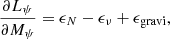 $$ \begin{aligned} {\partial L_{\psi }\over {\partial M_{\psi }}} = {\epsilon _N} - {\epsilon _{\nu }} + \epsilon _{\rm gravi} ,\end{aligned} $$