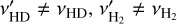 $v_{{\rm{HD}}}^\prime \ne {v_{{\rm{HD}}}},v_{{{\rm{H}}_2}}^\prime \ne {v_{{{\rm{H}}_2}}}$