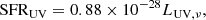 $$ \begin{aligned} \mathrm{SFR} _{\rm UV} = 0.88 \times 10^{-28} L_{\rm UV,\nu } ,\end{aligned} $$