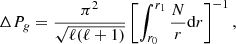 $$ \begin{aligned} \Delta P_g = \frac{\pi ^2}{\sqrt{\ell (\ell +1)}} \left[\int _{r_0}^{r_1} \frac{N}{r} \mathrm{d}{r}\right]^{-1}, \end{aligned} $$