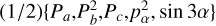 $\[(1 / 2)\left\{P_a, P_b^2, P_c, p_\alpha^2, \sin 3 \alpha\right\}\]$