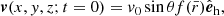 $$ \begin{aligned} {\boldsymbol{v}}(x,{ y},z; t=0) = v_0\sin {\theta }f(\bar{r}) \hat{{\boldsymbol{e}}}_{\rm h}, \end{aligned} $$