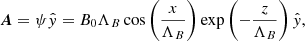 $$ \begin{aligned} {\boldsymbol{A}} = \psi \hat{{ y}}=B_0\Lambda _B\cos \left(\frac{x}{\Lambda _B}\right)\exp \left(-\frac{z}{\Lambda _B}\right)\hat{{ y}}, \end{aligned} $$