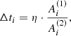 $$ \begin{aligned}&\Delta t_{i} = \eta \cdot \frac{A_i^{(1)}}{A_i^{(2)}},\end{aligned} $$