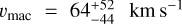 $\[v_{\mathrm{mac}}=64_{-44}^{+52} \mathrm{~km} \mathrm{~s}^{-1}\]$