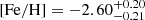 $ \mathrm{[Fe/H]}=-2.60^{+0.20}_{-0.21} $