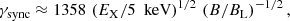$$ \begin{aligned}&\gamma _{\rm sync} \approx 1358 \, \left( {E_{\rm X}}/{5~\text{ keV}} \right)^{1/2} \, \left( {B}/{B_{\rm L}}\right)^{-1/2}, \end{aligned} $$