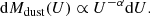$$ \begin{aligned} \mathrm{d}M_{\rm dust}(U) \propto U^{-\alpha } \mathrm{d}U. \end{aligned} $$