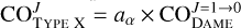 ${\rm{CO}}_{{\rm{TYPE X}}}^J = {a_\alpha } \times {\rm{CO}}_{{\rm{DAME}}}^{J = 1 \to 0}$
