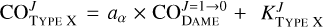 ${\rm{CO}}_{{\rm{TYPEX}}}^J = {a_\alpha } \times {\rm{CO}}_{{\rm{DAME}}}^{J = 1 \to 0} + K_{{\rm{TYPE X}}}^J$