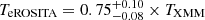 $ T_{\text{eROSITA}}=0.75^{+0.10}_{-0.08}\times T_{\text{XMM}} $