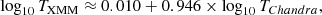 $$ \begin{aligned} \log _{10}{T_{\text{XMM}}}\approx 0.010+0.946\times \log _{10}{T_{{Chandra}}}, \end{aligned} $$