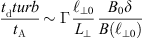 $$ \begin{aligned} \frac{t_{\rm d}^\mathrm{turb}}{t_{\rm A}} \sim \Gamma \frac{\ell _{\perp 0}}{L_\perp } \frac{B_0}{\delta B(\ell _{\perp 0})}. \end{aligned} $$
