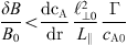 $$ \begin{aligned} \dfrac{\delta B}{B_0} < \dfrac{\mathrm{d}c_{\rm A}}{\mathrm{d}r} \dfrac{\ell ^2_{\perp 0}}{L_{\parallel }} \dfrac{\Gamma }{c_{\rm A0}} . \end{aligned} $$