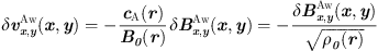 $$ \begin{aligned} \delta \boldsymbol{v}_{x,{ y}}^{\mathrm{Aw}}(x,{ y}) = -\frac{c_{\rm A}(r)}{B_0(r)} \delta \boldsymbol{B}_{x,{ y}}^{\mathrm{Aw}}(x,{ y}) = -\frac{ \delta \boldsymbol{B}_{x,{ y}}^{\mathrm{Aw}}(x,{ y})}{\sqrt{\rho _0(r)}}. \end{aligned} $$