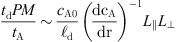 $$ \begin{aligned} \frac{t_{\rm d}^\mathrm{PM}}{t_{\rm A}} \sim \frac{c_{\rm A0}}{\ell _{\rm d}} \left( \frac{\mathrm{d}c_{\rm A}}{\mathrm{d}r}\right)^{-1} \frac{L_{||}}{L_\perp }, \end{aligned} $$
