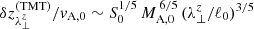 $ \delta z_{\lambda_\perp^z}^{\mathrm{(TMT)}}/v_{\mathrm{A,0}} \sim S_0^{1/5}\,M_{\mathrm{A,0}}^{\,6/5}\,(\lambda_\perp^z/\ell_0)^{3/5} $