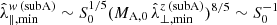 $ \hat{\lambda}_{\|,\mathrm{min}}^{w\,\mathrm{(subA)}} \sim S_0^{1/5}(M_{\mathrm{A,0}}\,\hat{\lambda}_{\perp,\mathrm{min}}^{z\,\mathrm{(subA)}})^{8/5}\sim S_0^{-1} $