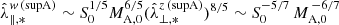 $ \hat{\lambda}_{\|,*}^{w\,\mathrm{(supA)}} \sim S_0^{1/5} M_{\mathrm{A,0}}^{6/5} (\hat{\lambda}_{\perp,*}^{z\,\mathrm{(supA)}})^{8/5}\sim S_0^{-5/7}\,M_{\mathrm{A,0}}^{\,-6/7} $