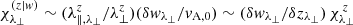 $ \chi_{\lambda_\perp}^{(z|w)}\sim(\lambda_{\|,\lambda_\perp}^z/\lambda_{\perp}^{z})(\delta w_{\lambda_\perp}/v_{\mathrm{A,0}})\sim (\delta w_{\lambda_\perp}/\delta z_{\lambda_\perp})\,\chi_{\lambda_\perp}^{\,z} $