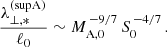 $$ \begin{aligned} \frac{\lambda _{\perp ,*}^\mathrm{(supA)}}{\ell _0} \sim M_{\rm A,0}^{\,-9/7}\,S_0^{\,-4/7}\,. \end{aligned} $$