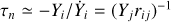 $\[\tau_n \simeq-Y_i / \dot{Y}_i=\left(Y_j r_{i j}\right)^{-1}\]$
