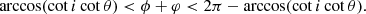 $$ \begin{aligned}&\arccos (\cot i \cot \theta ) < \phi + \varphi < 2 \pi - \arccos (\cot i \cot \theta ). \end{aligned} $$
