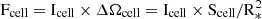 $ {\rm F_{cell} = I_{cell}} \times \Delta\Omega_{{\rm cell}} = {\rm I_{cell}}\times {\rm S_{cell}} / {\rm R_*^2} $