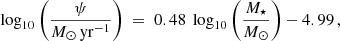 $$ \begin{aligned} \log _{10}\bigg (\frac{\psi }{{M_{\odot } \, \mathrm{yr}^{-1}}} \bigg )~=~0.48~\log _{10}\bigg (\frac{M_\star }{M_{\odot }} \bigg ) - 4.99 \, , \end{aligned} $$
