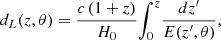 $$ \begin{aligned} d_L(z,\theta ) = \frac{c\left(1+z\right)}{H_0}{\int _0^z}\frac{dz^\prime }{E(z^\prime ,\theta )}, \end{aligned} $$